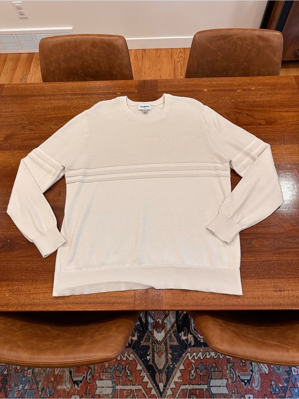 Goodfellow & Co Men's Cream/Off-White Crewneck Sweater, Size XL